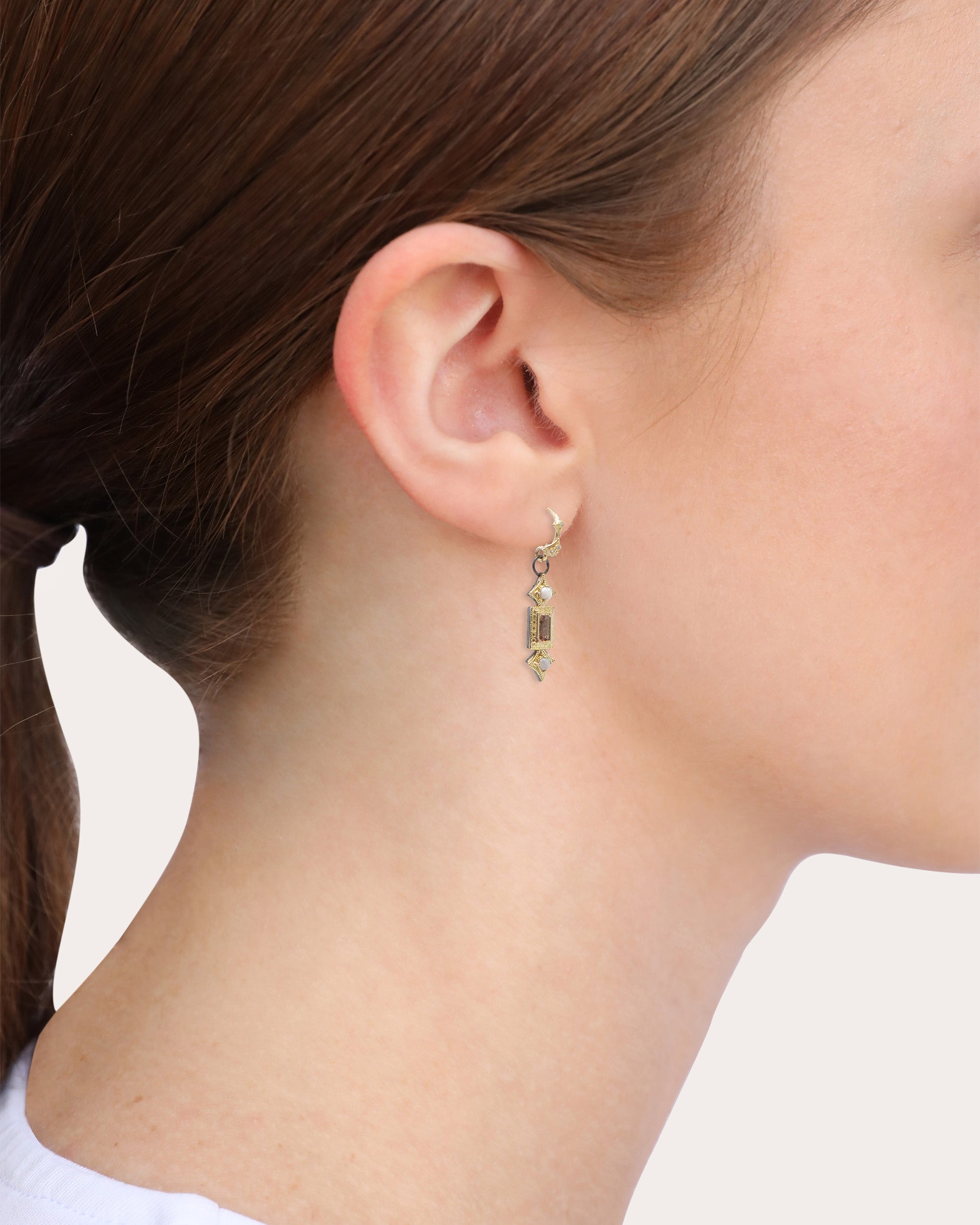 18K Gold Sterling Silver Opal Morganite and Diamond Crivelli Earrings