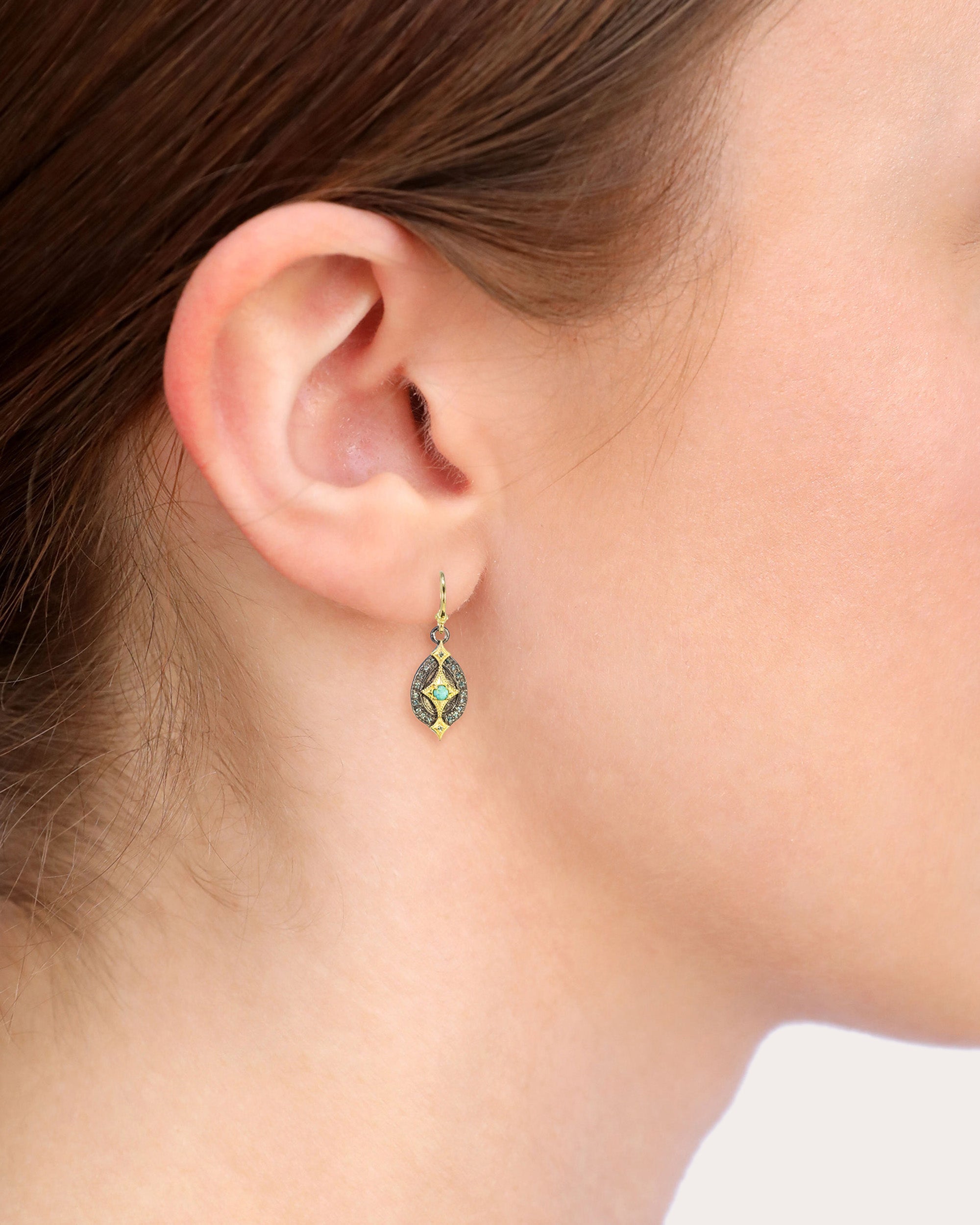 18K Gold Blackened Sterling Silver Turquoise and Topaz Crivelli Earrings