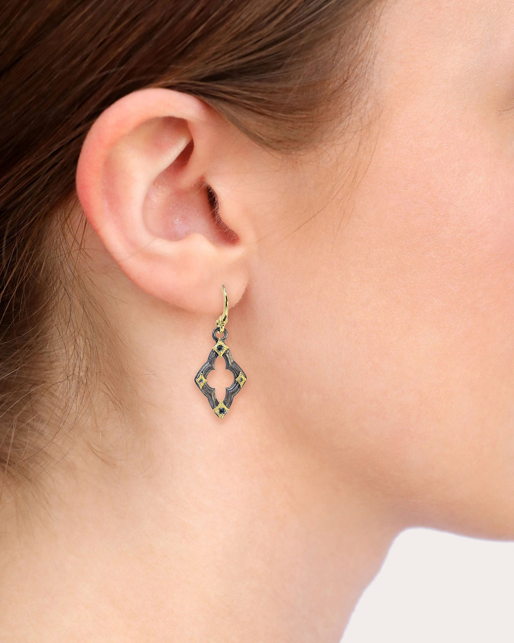 Small 18K Gold Blackened Sterling Silver and Topaz Crivelli Earrings