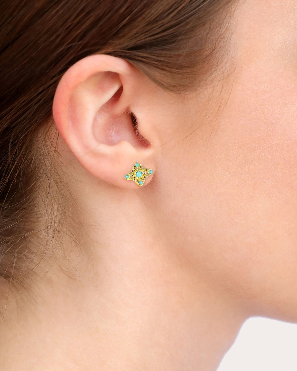 18K Gold Turquoise and Diamond Crivelli Stud Earrings