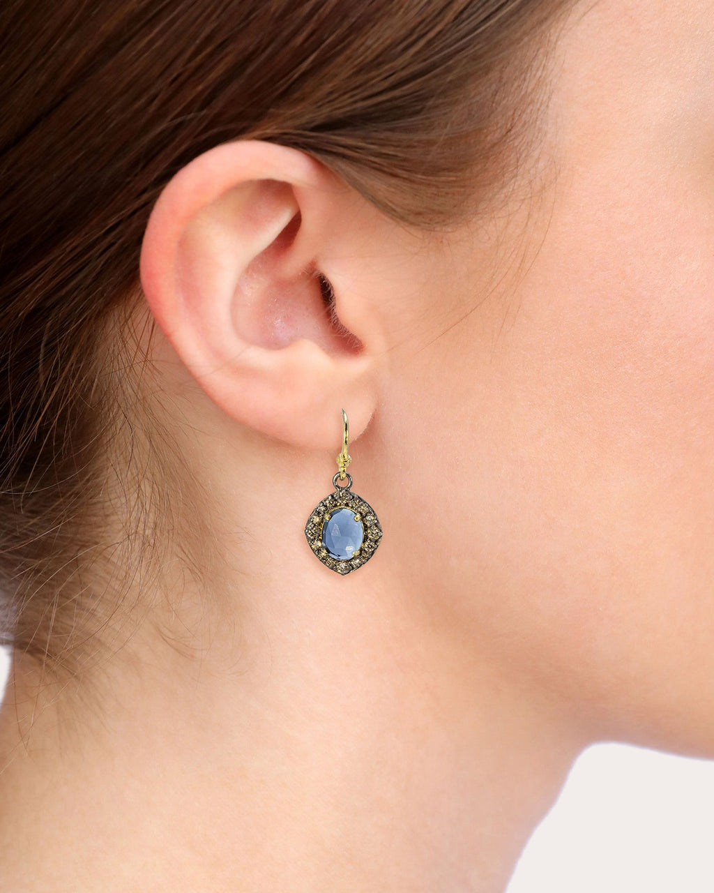 18K Gold Blackened Sterling Silver Topaz and Diamond Earrings