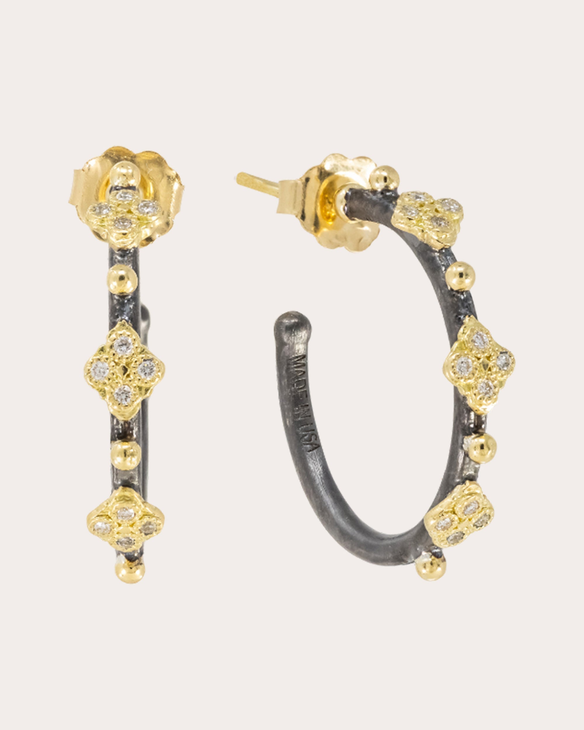 Blackened Sterling Silver 18K Gold Diamond Hoop Earrings