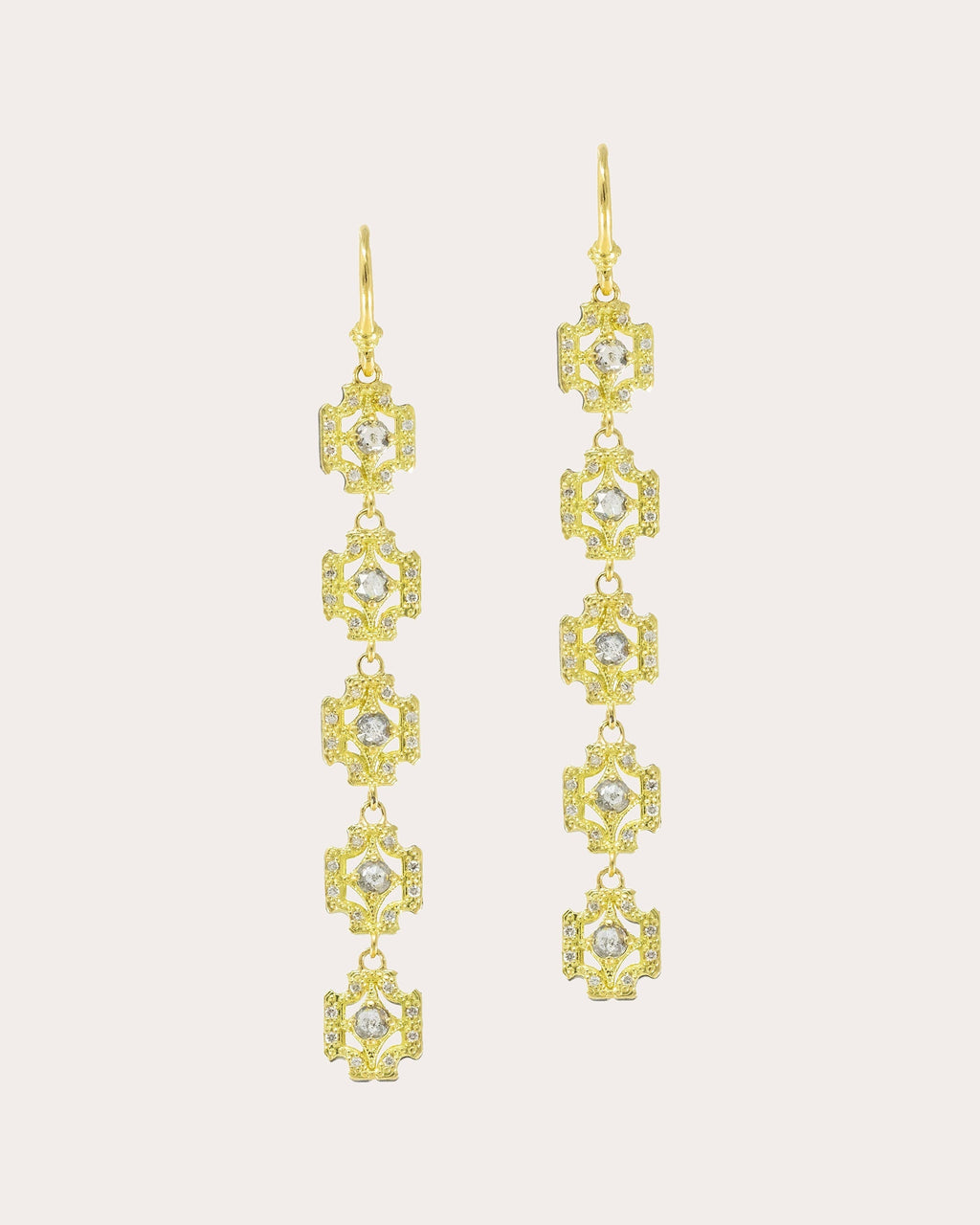 18K Gold Sterling Silver and Diamond Earrings
