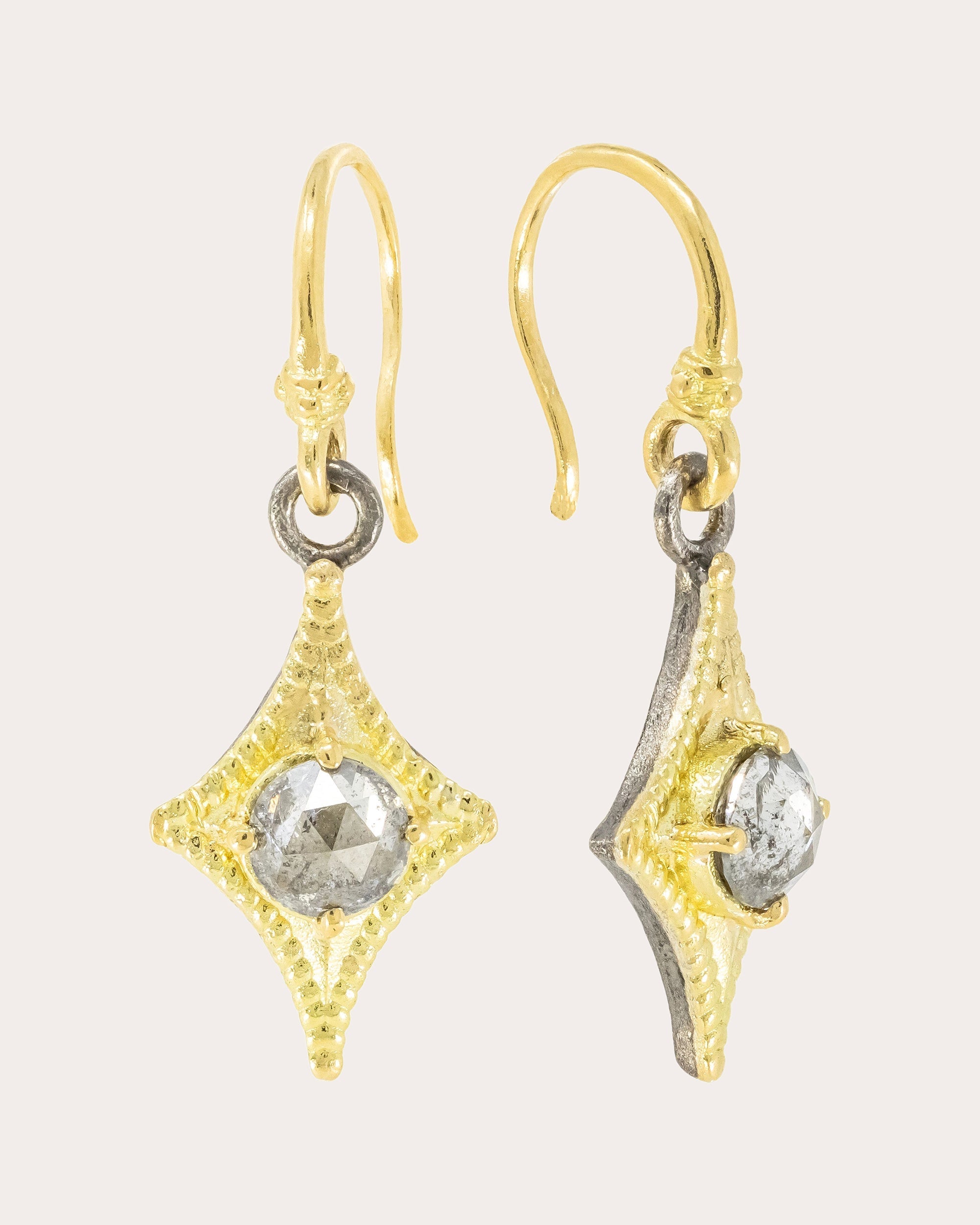 18K Gold Sterling Silver and Gray Diamond Earrings
