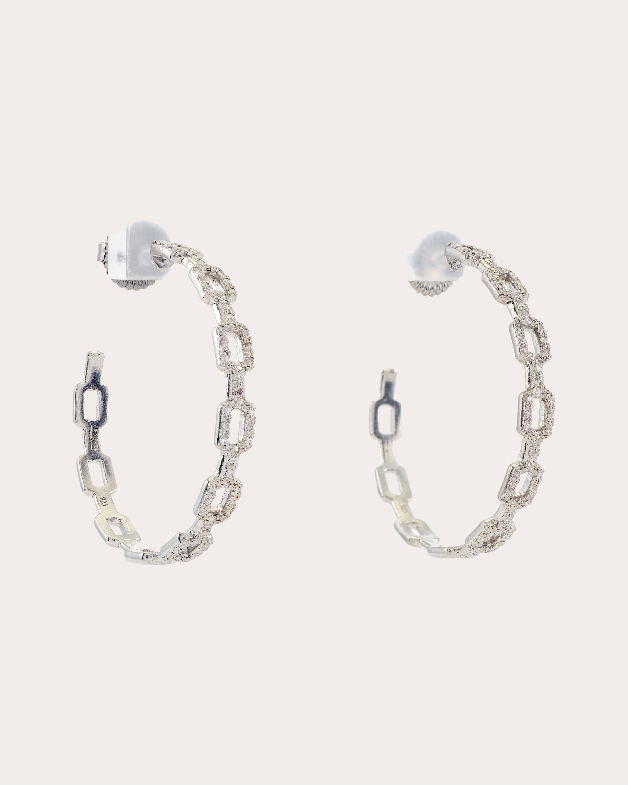 Paperclip Sterling Silver 14K Gold Diamond Hoop Earrings