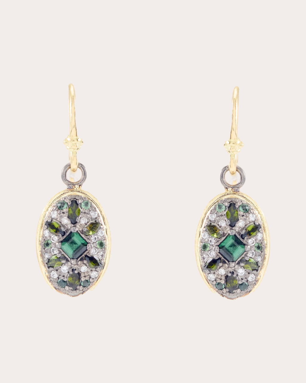 Shield Sterling Silver 18K Gold Tourmaline and Diamond Earrings