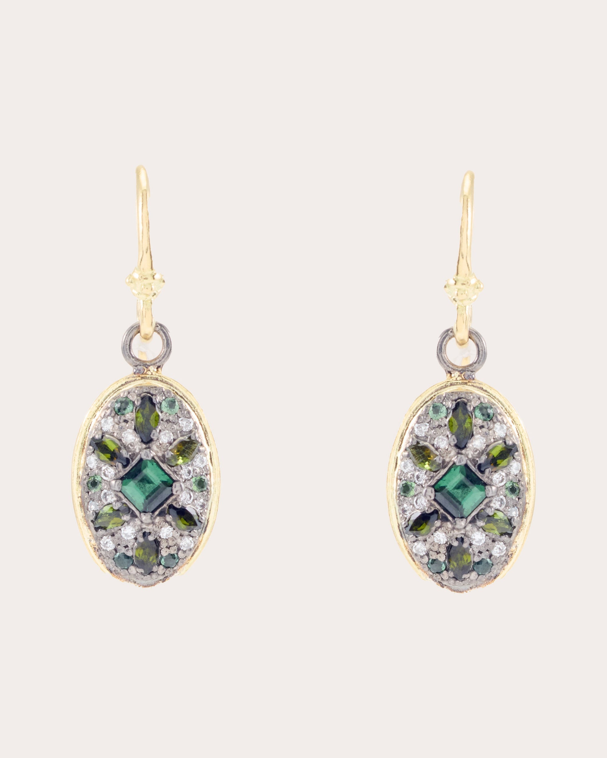 Shield Sterling Silver 18K Gold Tourmaline and Diamond Earrings