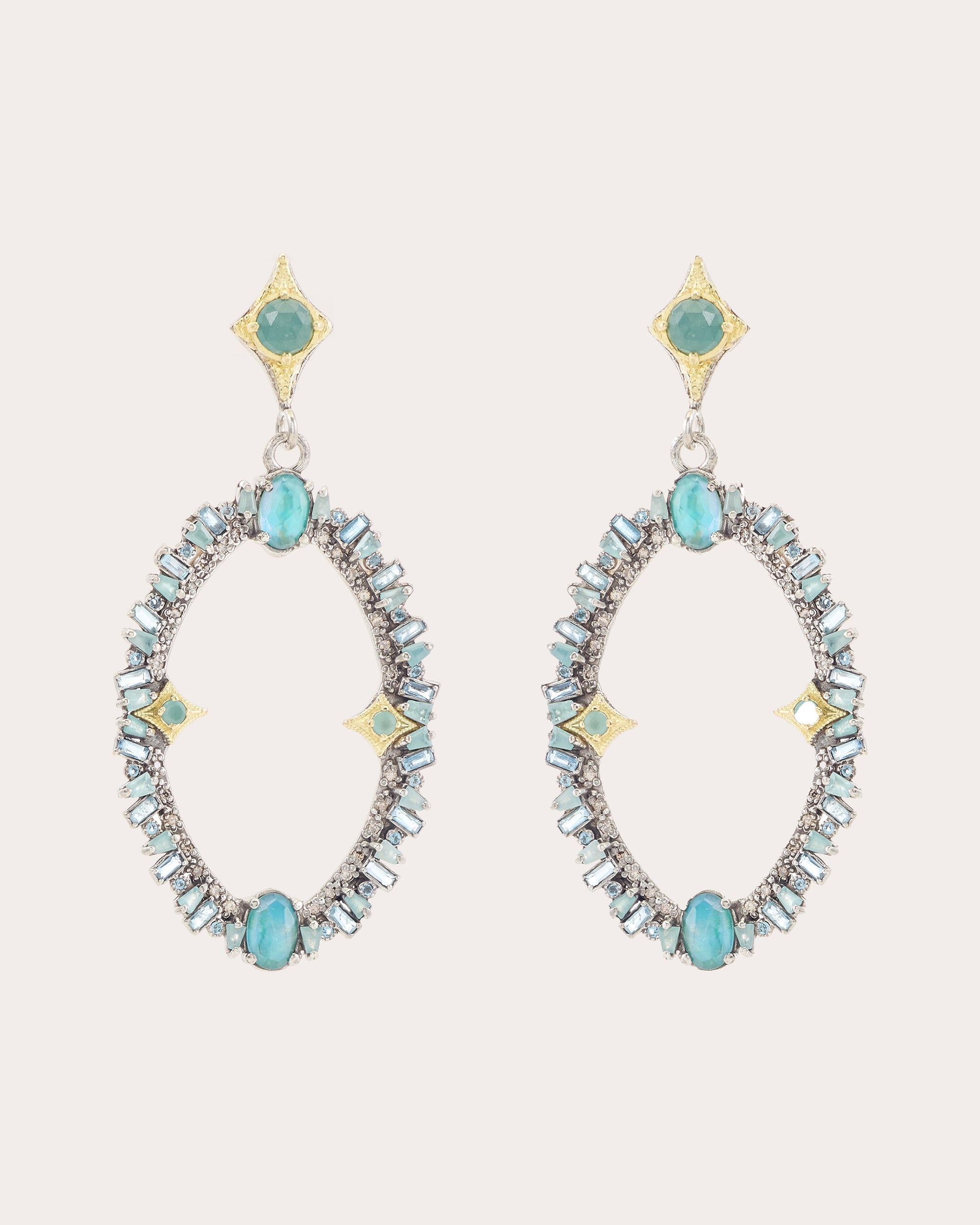Sterling Silver 18K Gold Topaz Aquamarine and Grandidierite Earrings