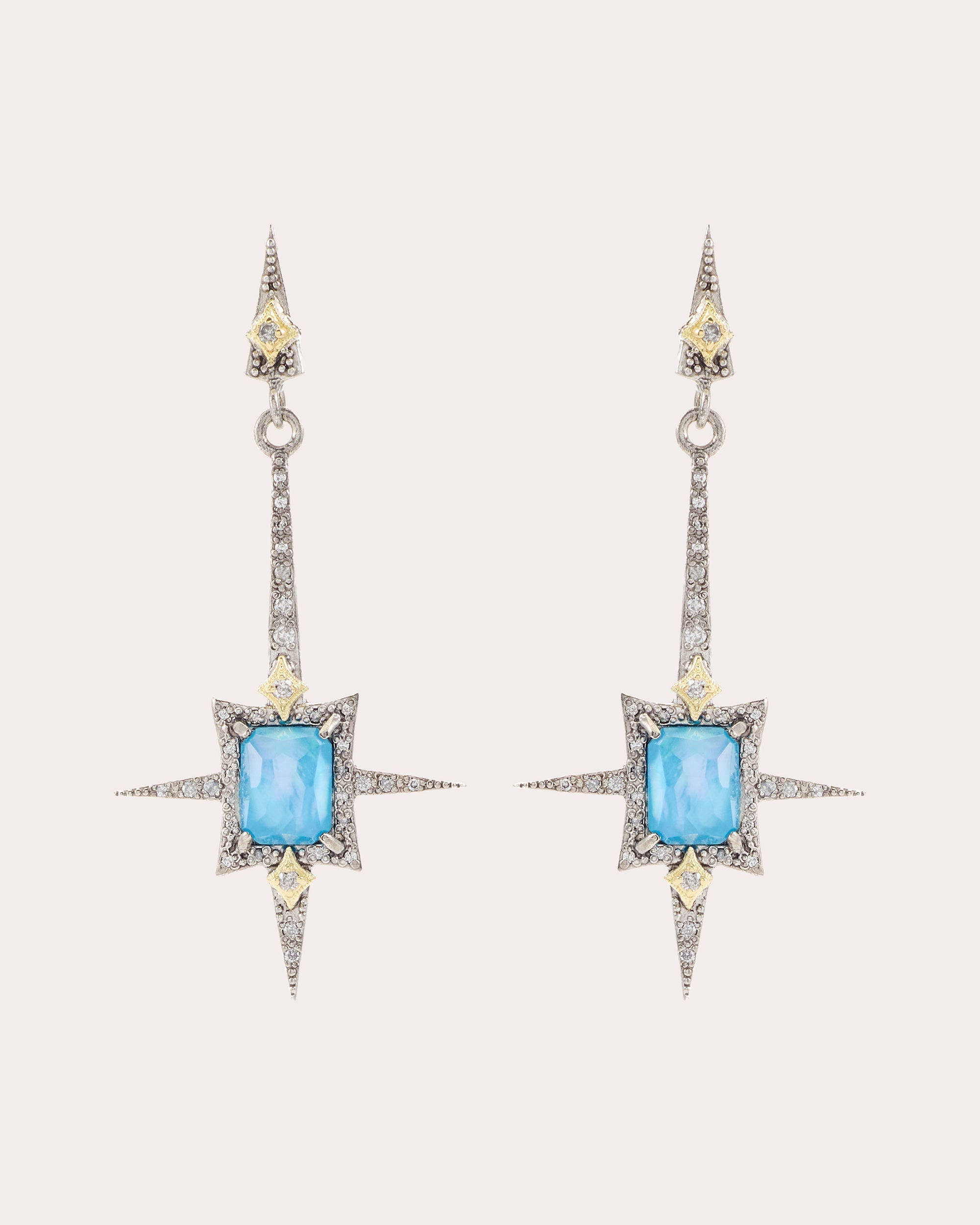 Sterling Silver 18K Gold Opal and Diamond Earrings