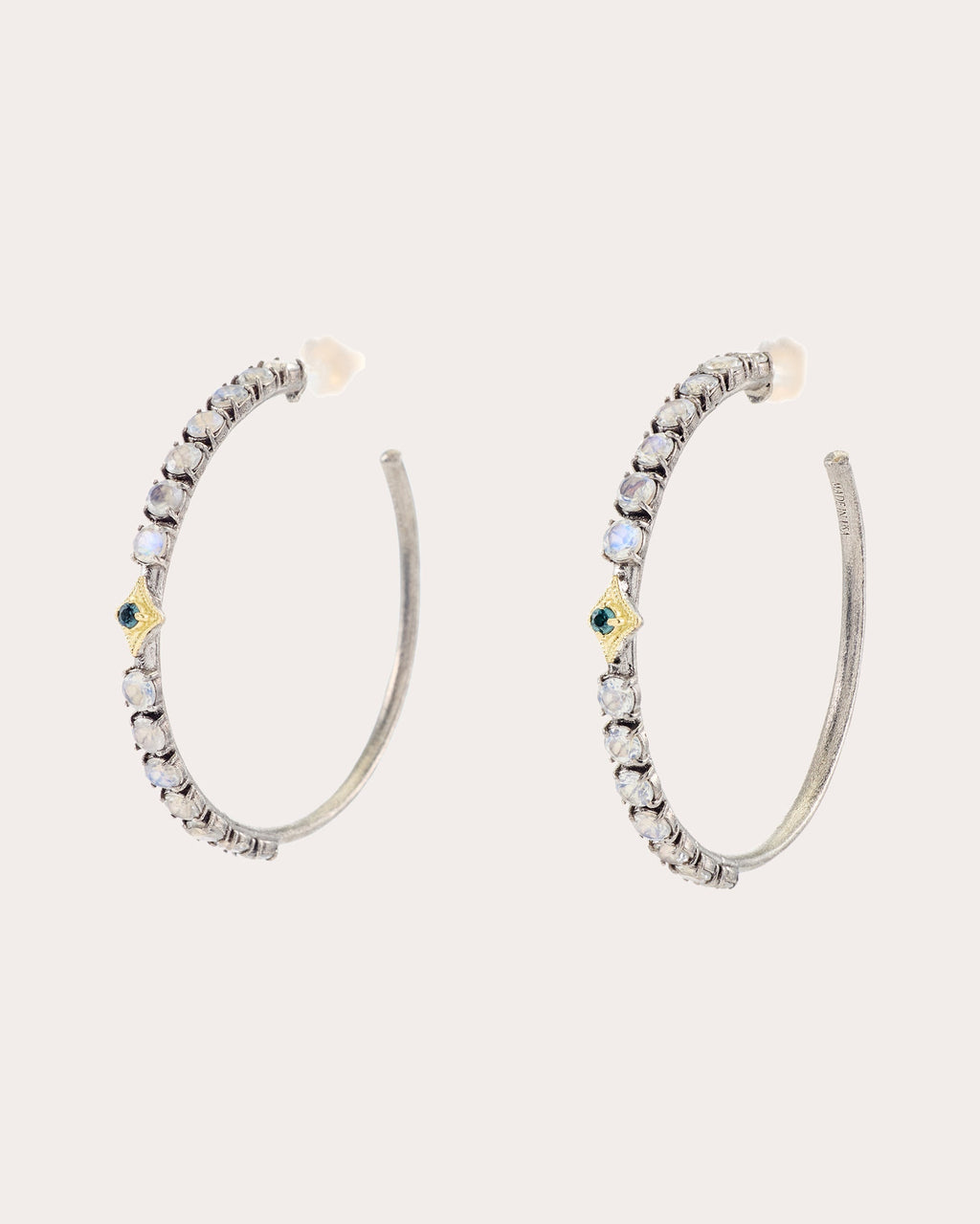 Sterling Silver 18K Gold Moonstone and Spinel Hoop Earrings