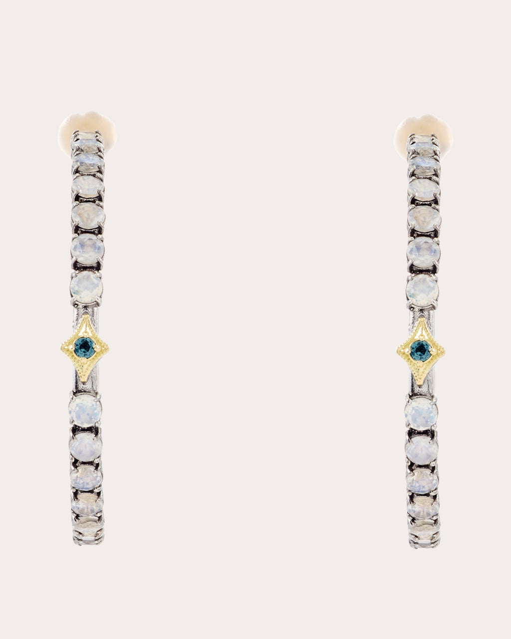 Sterling Silver 18K Gold Moonstone and Spinel Hoop Earrings