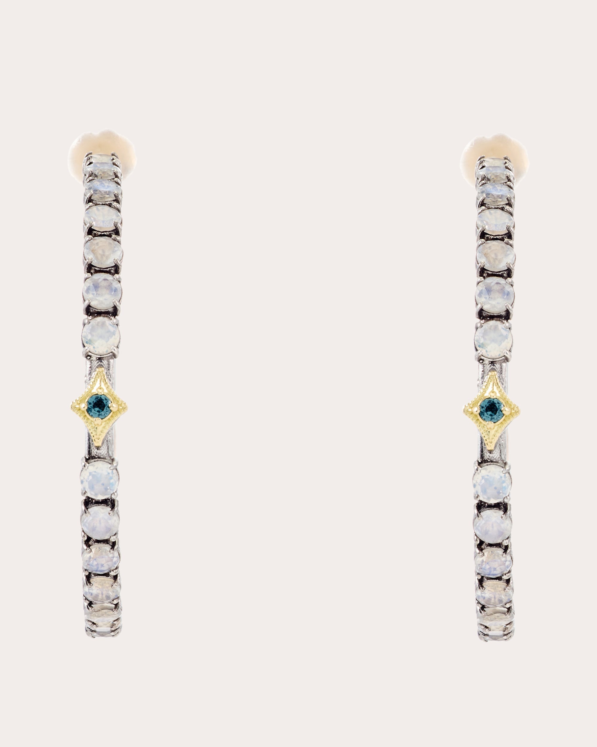 Sterling Silver 18K Gold Moonstone and Spinel Hoop Earrings