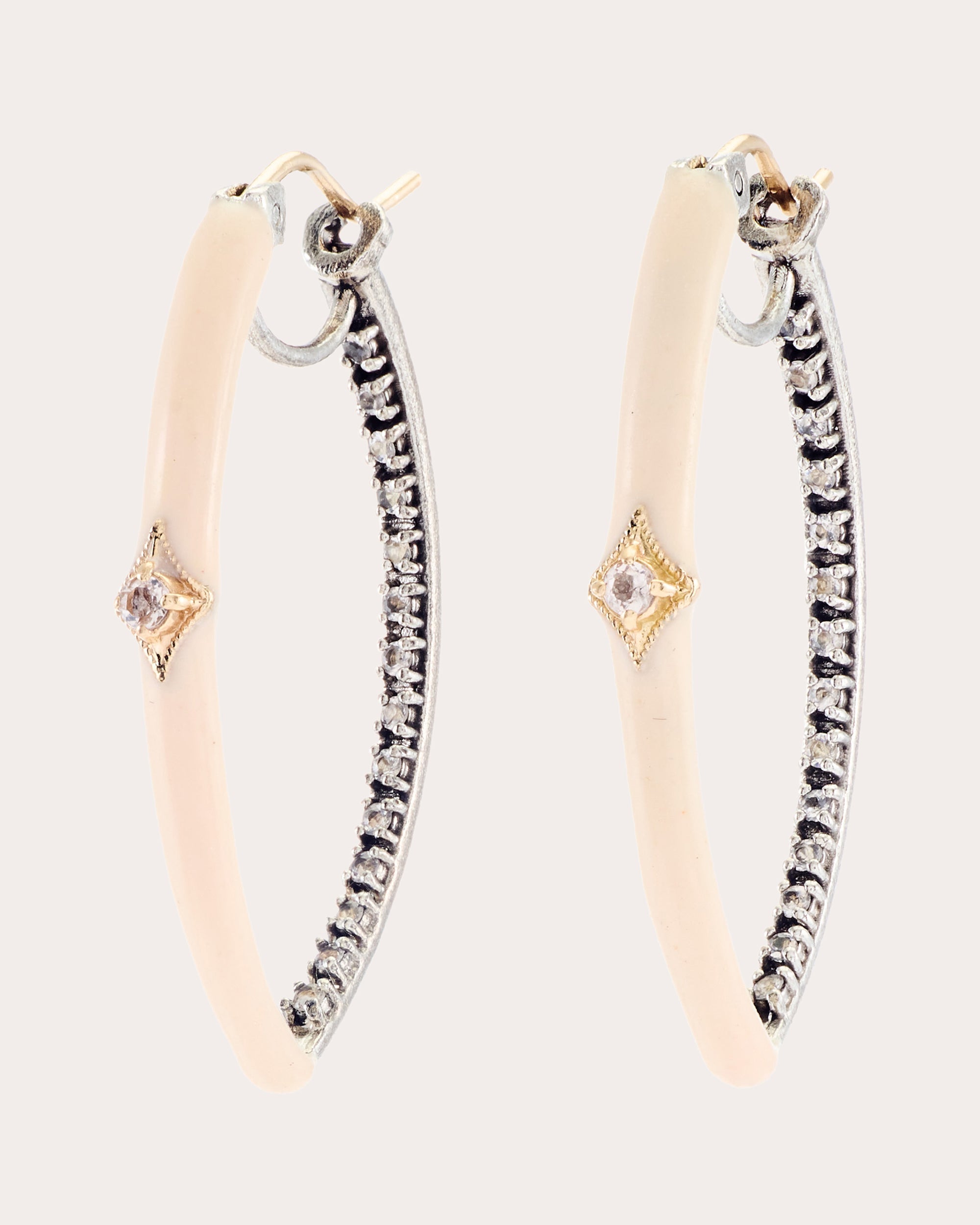 Small Star Sterling Silver 14K Gold Enamel and Morganite Hoop Earrings