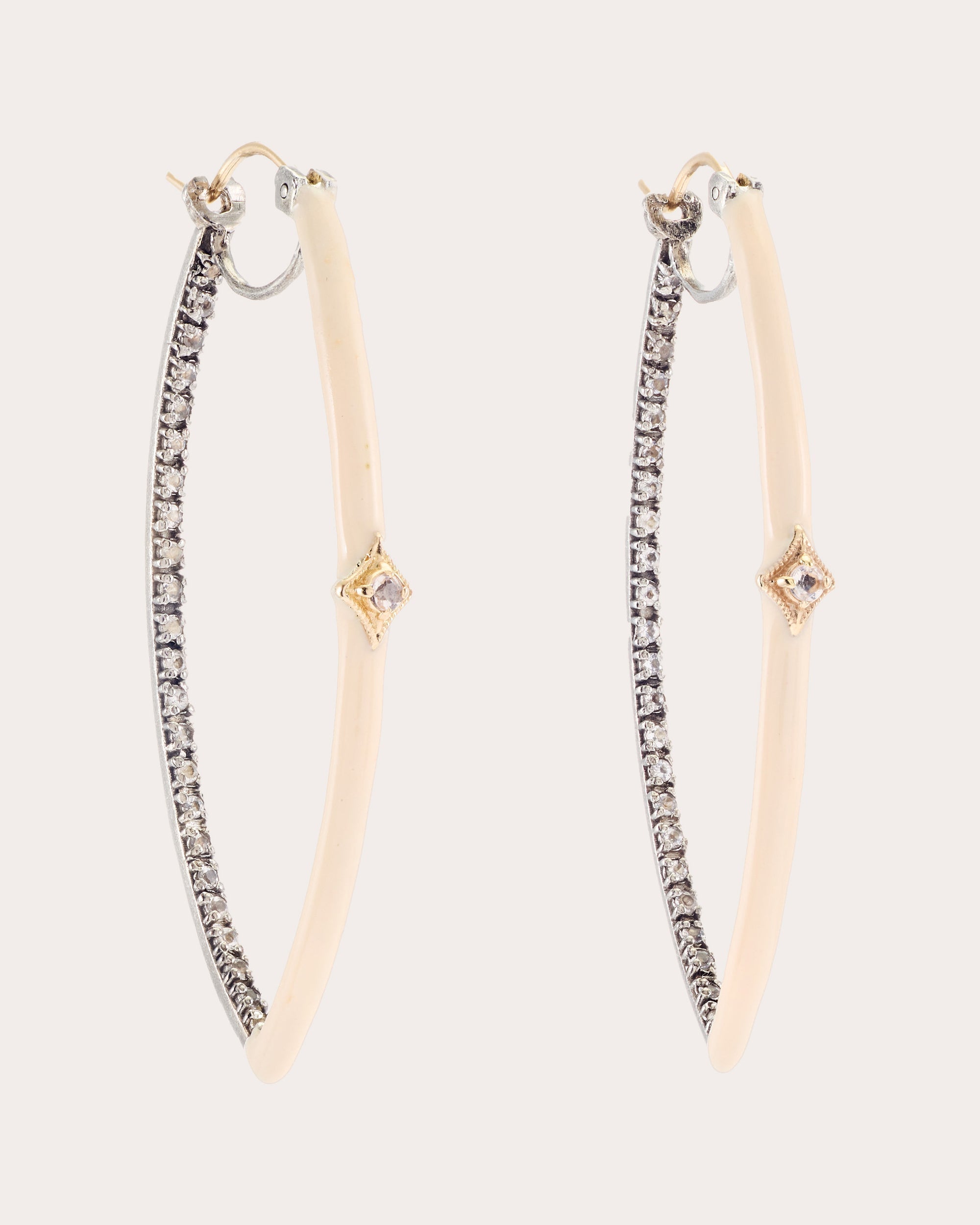 Large Star Sterling Silver 14K Gold Enamel and Morganite Hoop Earrings