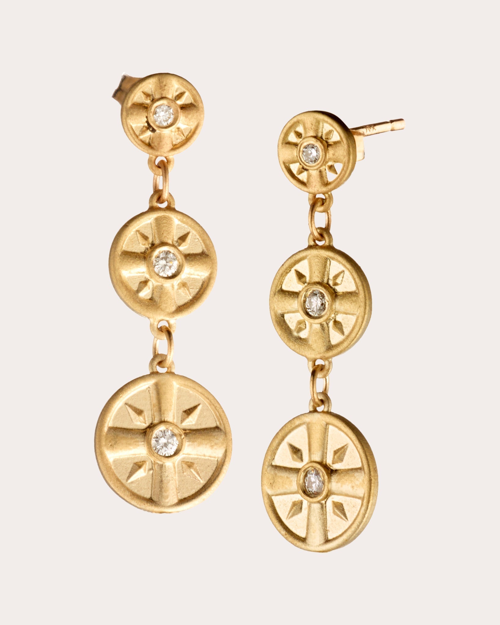Eye of the Sun 14K Gold Diamond Triple Disc Earrings