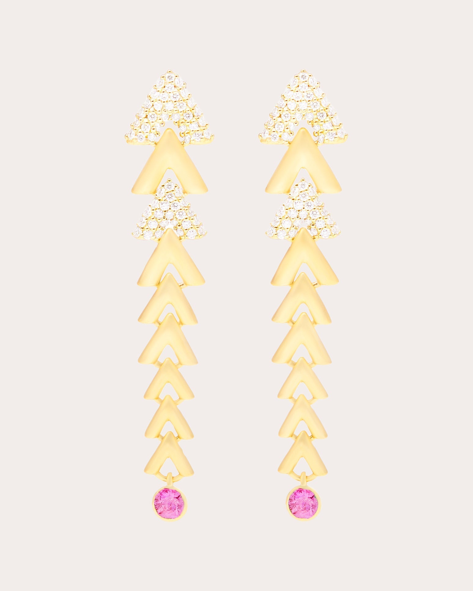 Spark 14K Gold Pink Sapphire Chevron Link Earrings