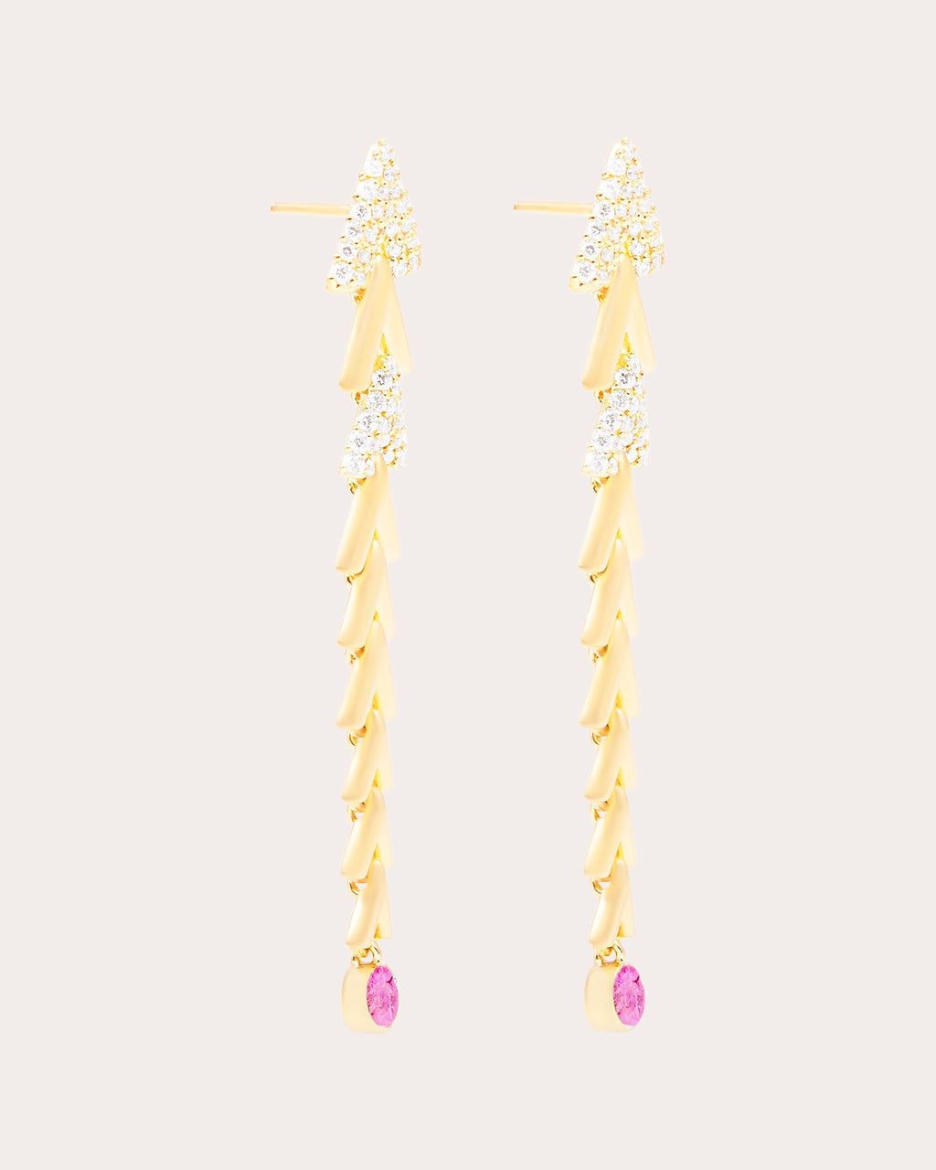 Spark 14K Gold Pink Sapphire Chevron Link Earrings