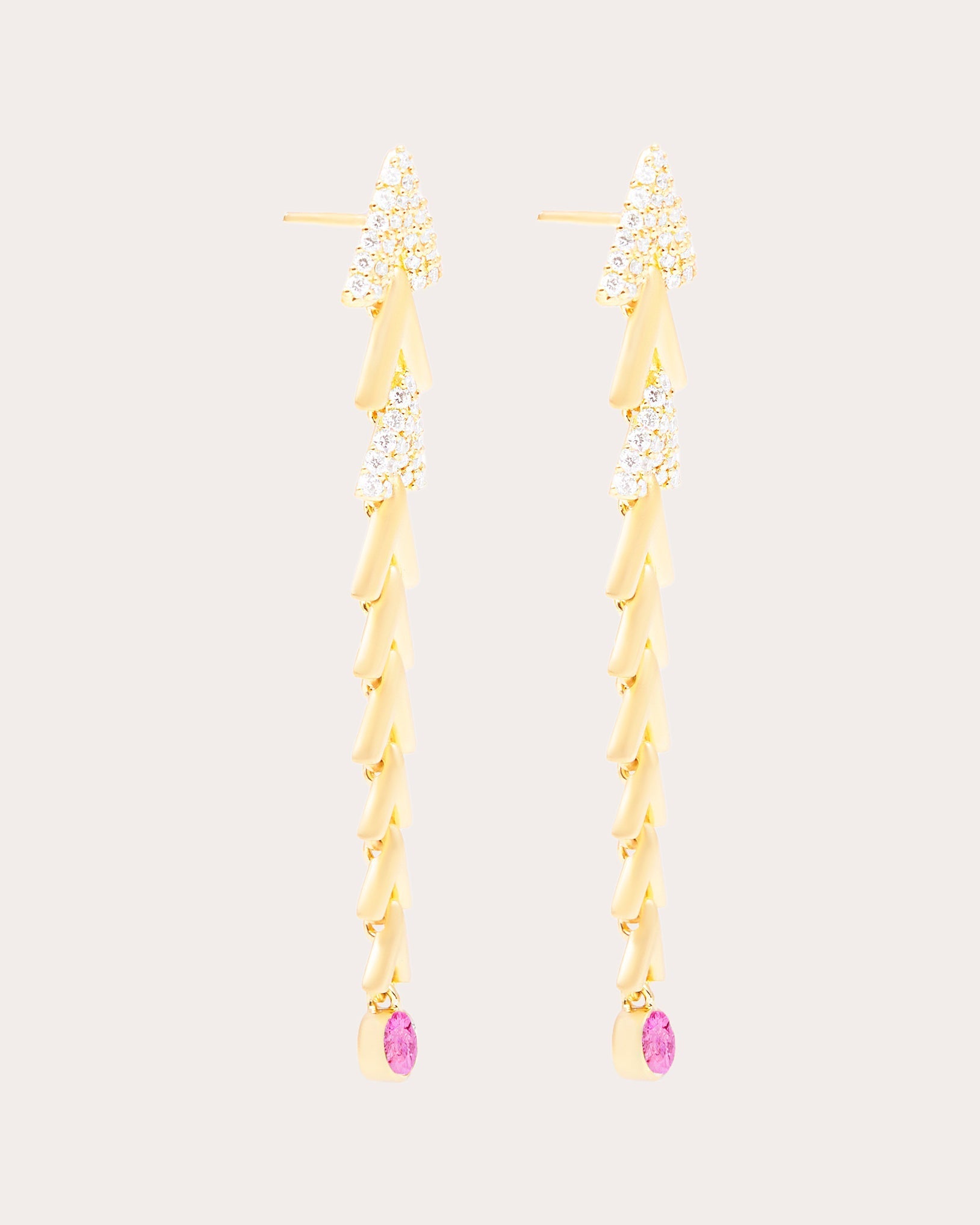Spark 14K Gold Pink Sapphire Chevron Link Earrings