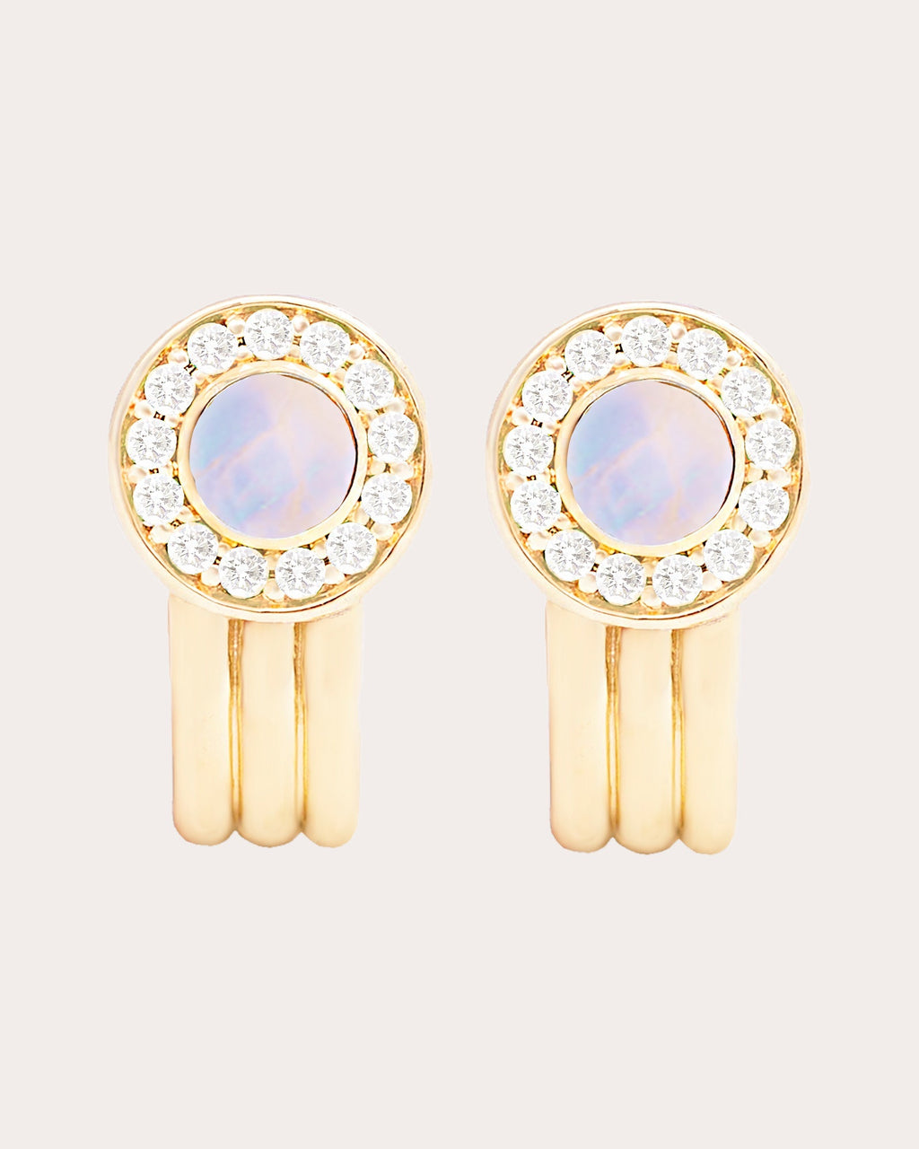 Found 14K Gold Moonstone and Diamond Cabochon Huggie Earrings