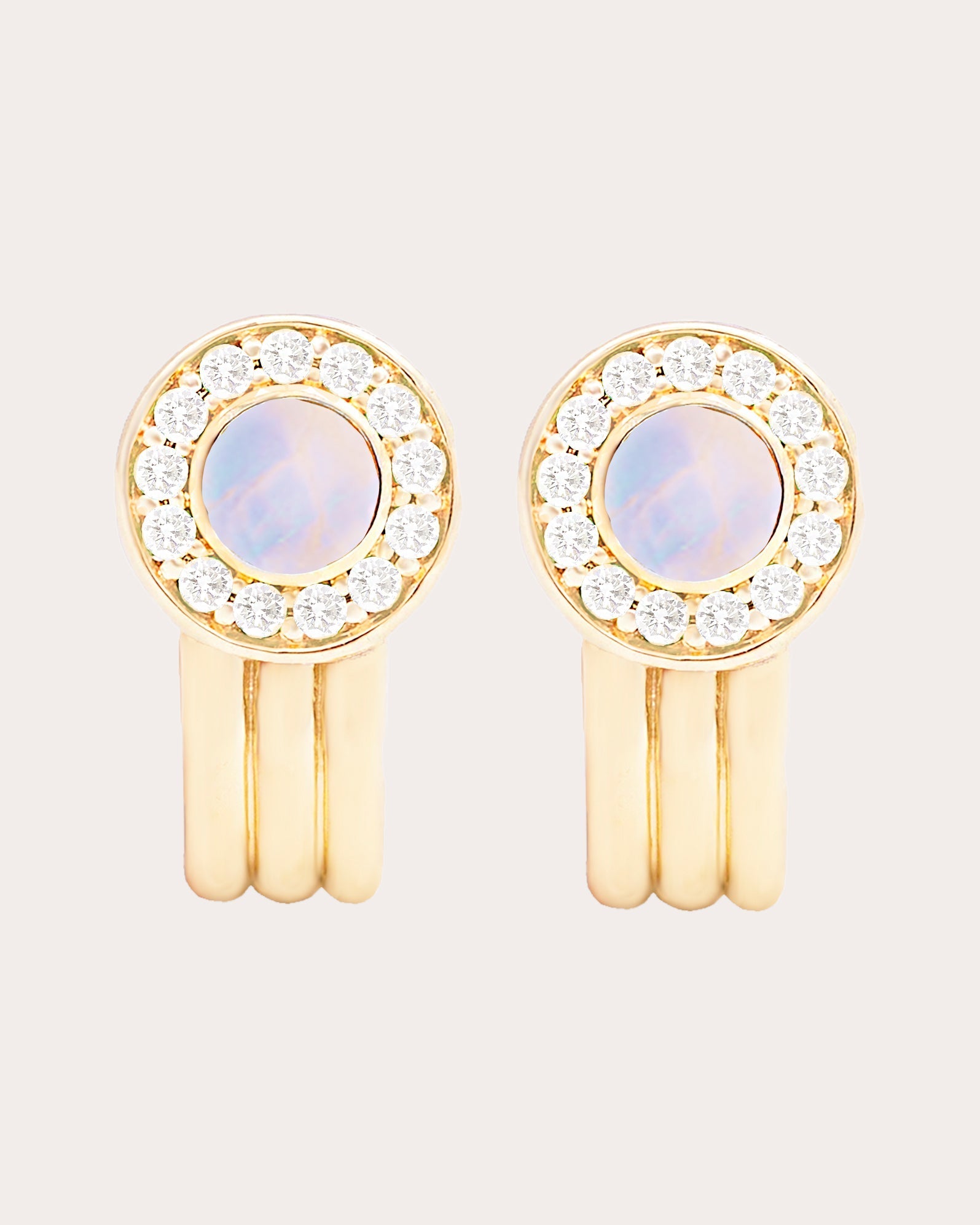Found 14K Gold Moonstone and Diamond Cabochon Huggie Earrings