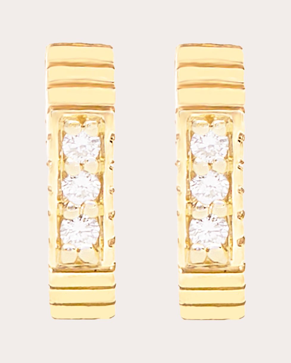 Spark 14K Gold Diamond Octagon Huggie Earrings