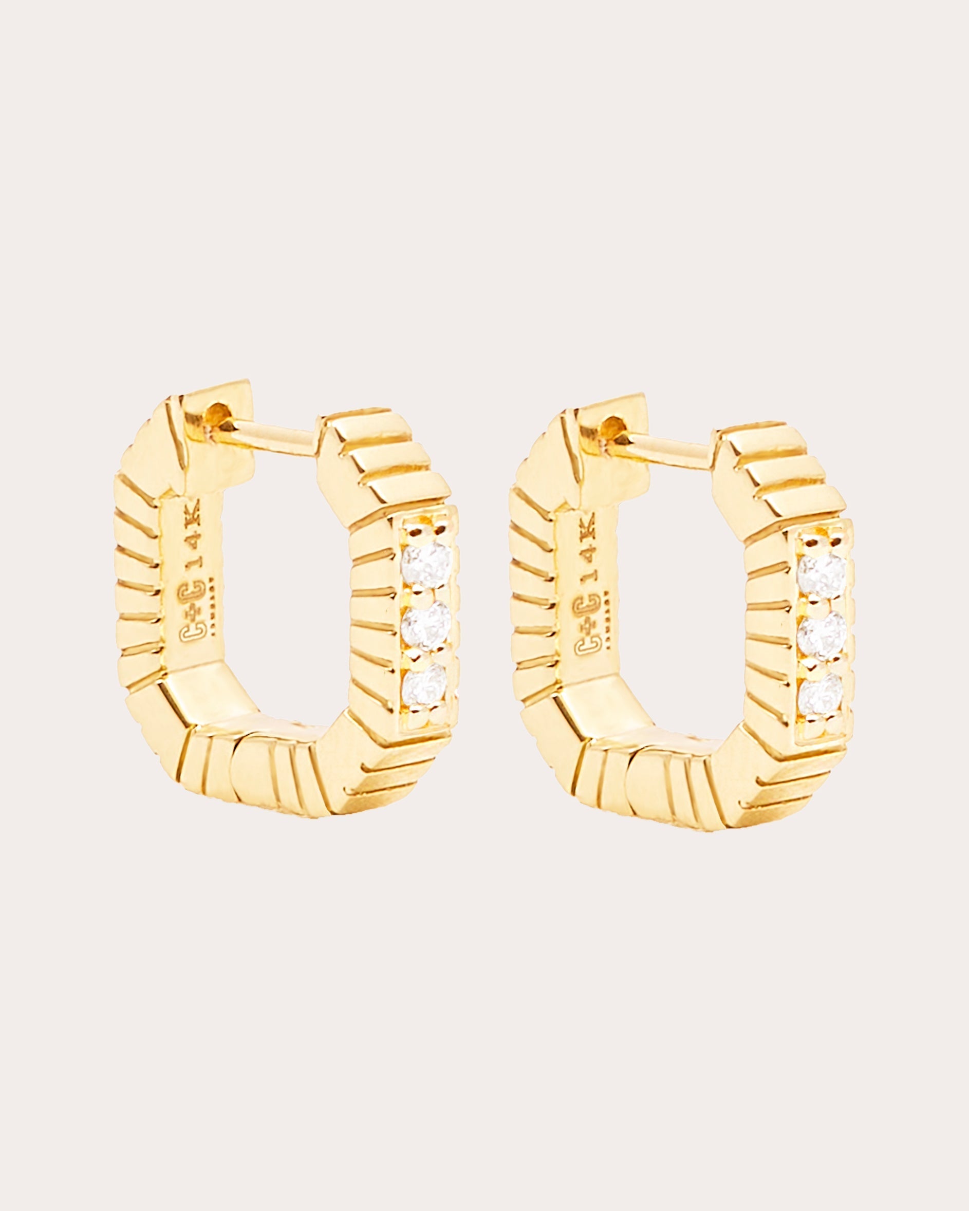 Spark 14K Gold Diamond Octagon Huggie Earrings