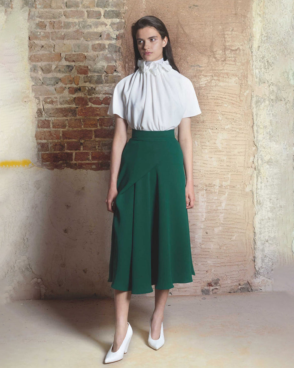 Ruff Ruffled Crinkled-Chiffon Blouse