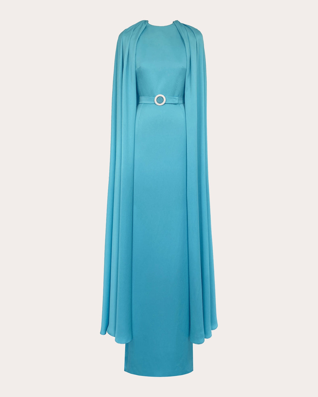 Mercury Belted Cape-Effect Crinkled-Satin Gown