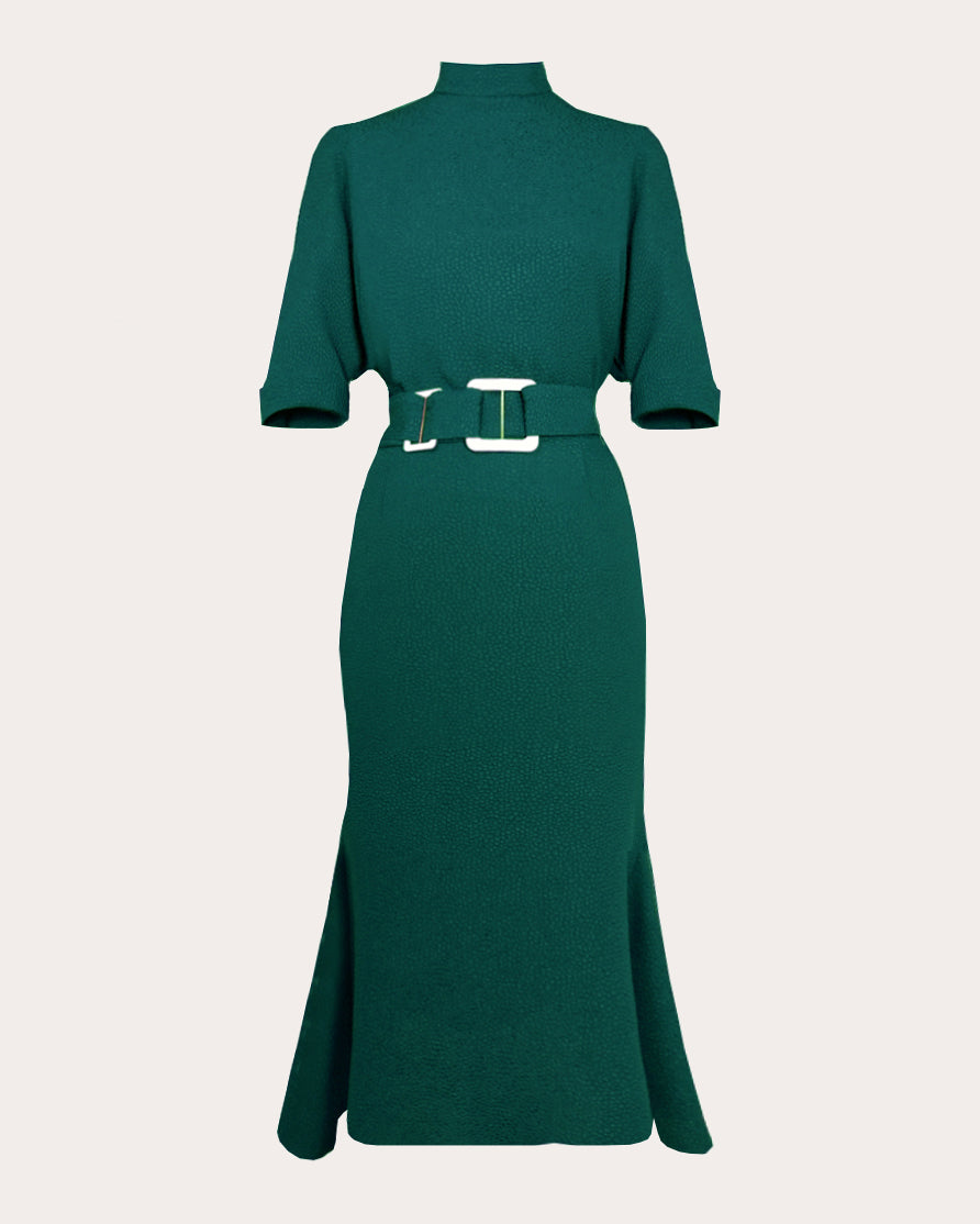 Pandora Belted Textured-Jacquard Midi Dress
