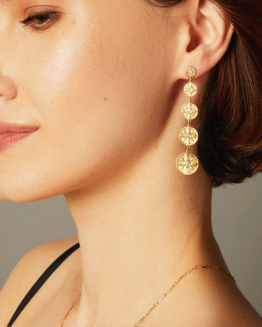 Eye of the Sun 14K Gold Diamond Earrings