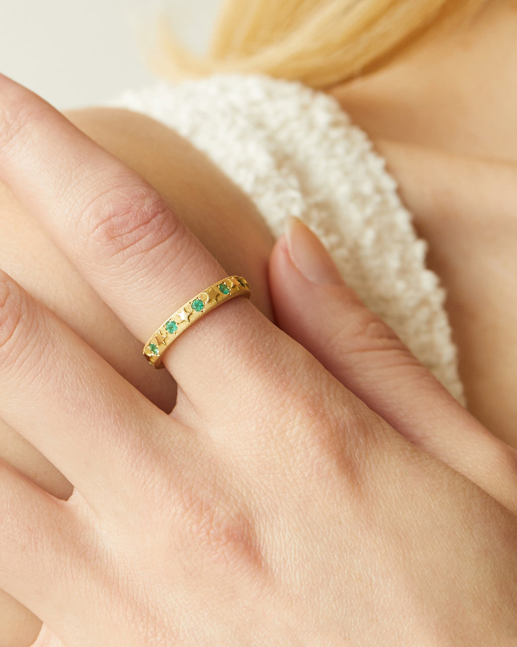 Celestial 18K Gold Emerald Star Ring