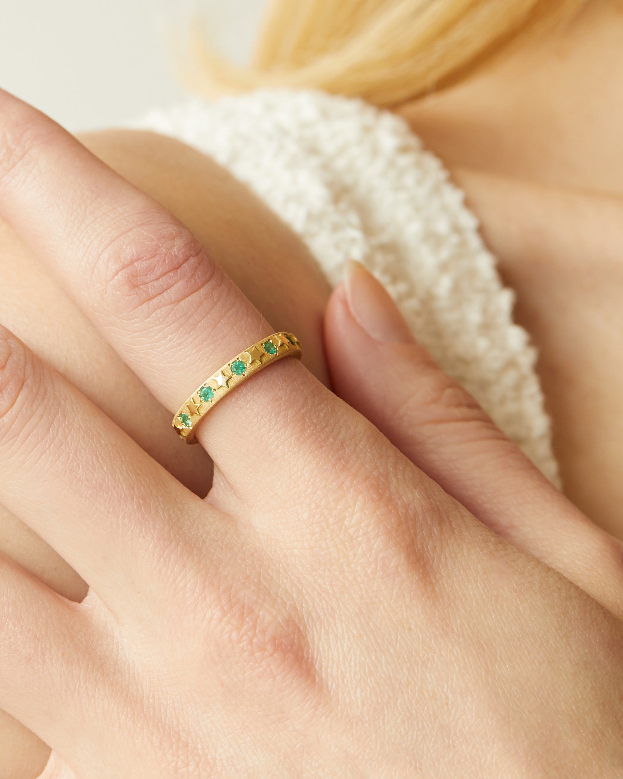 Celestial 18K Gold Emerald Star Ring