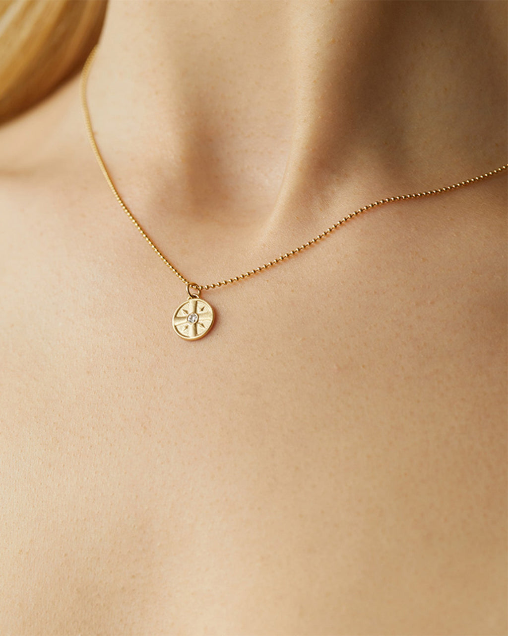 Mini Eye of the Sun 14K Gold Diamond Pendant Necklace