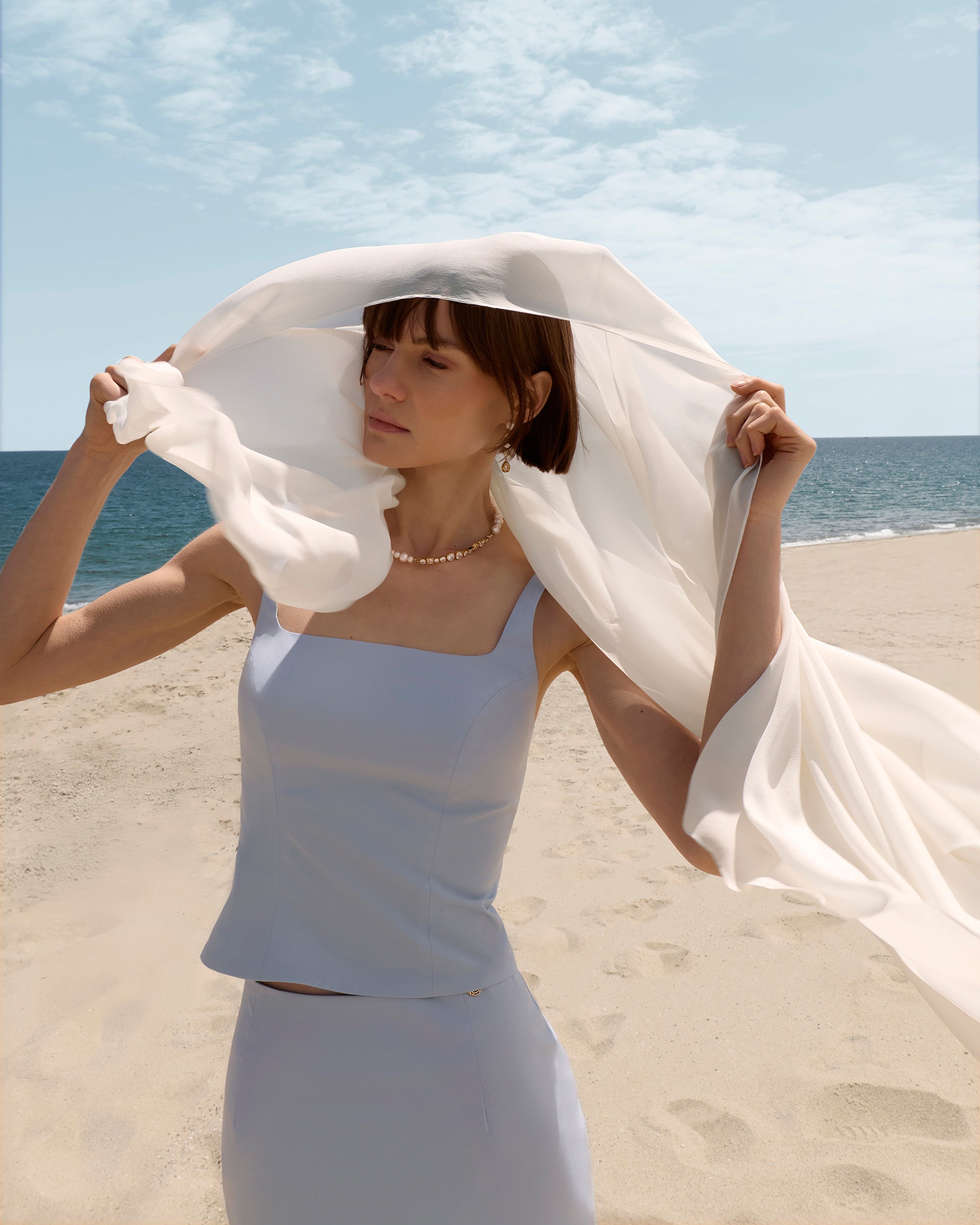 Hand-Embroidered Silk-Chiffon Scarf