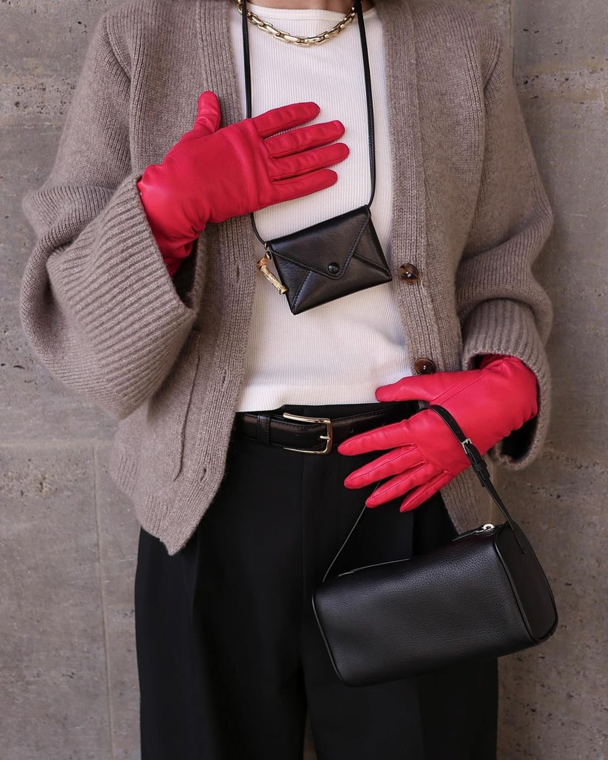 Hot Pink Essentials Long Leather Gloves