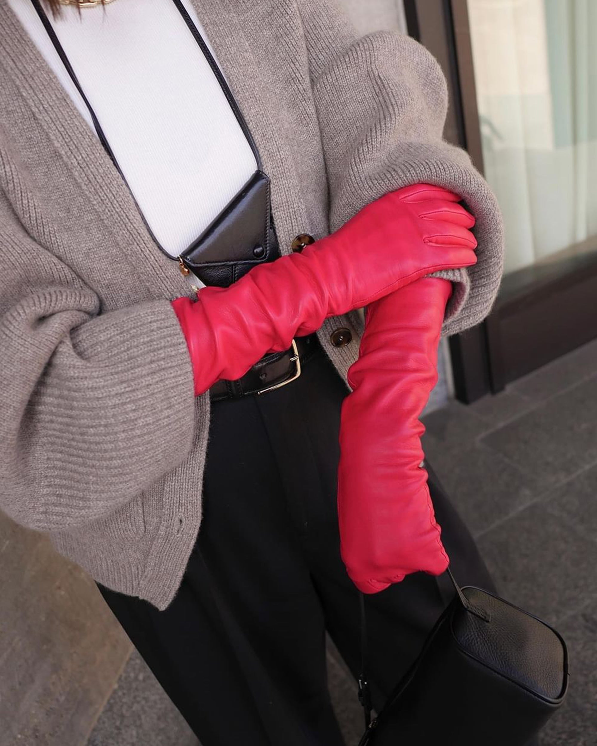 Hot Pink Essentials Long Leather Gloves
