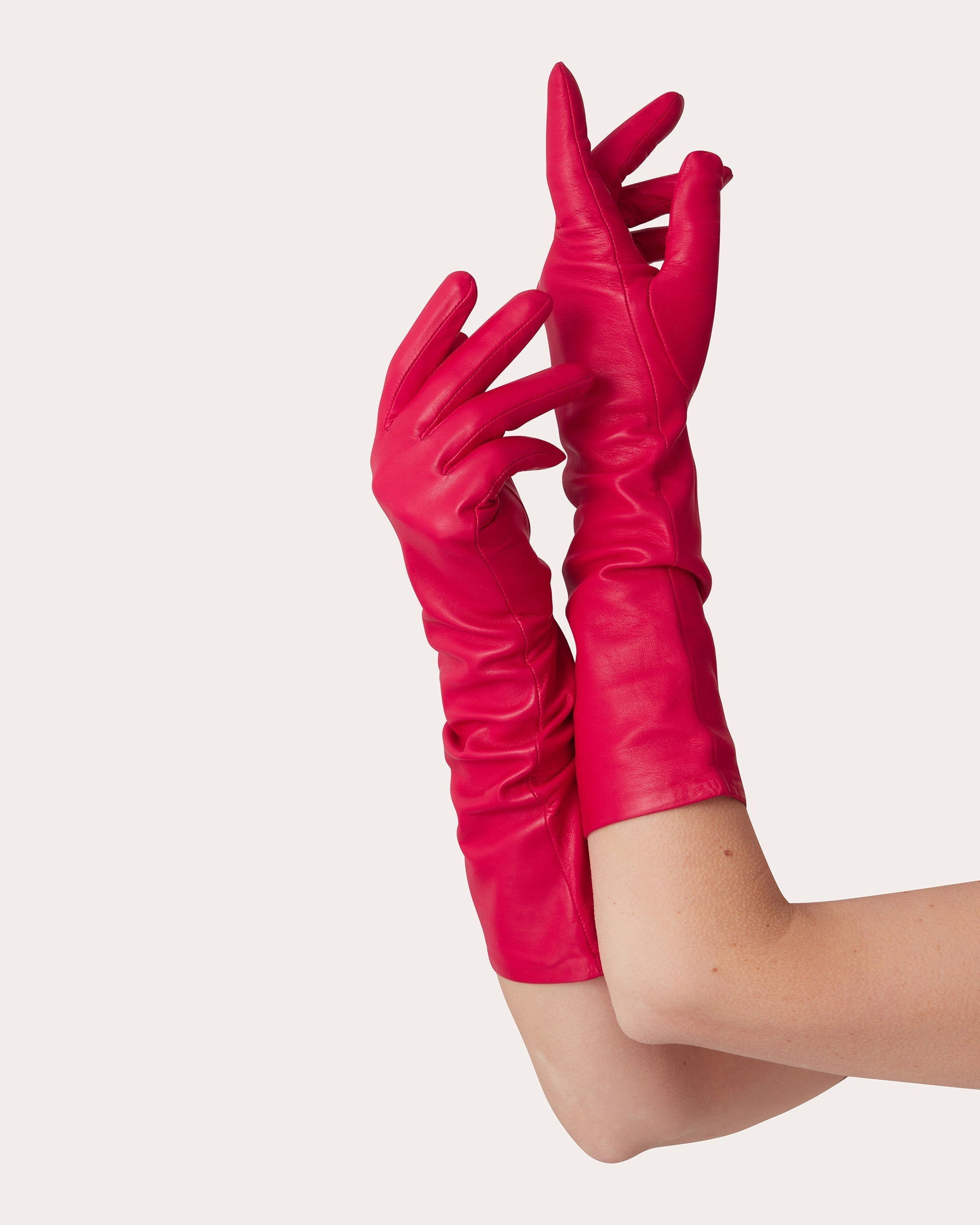 Hot Pink Essentials Long Leather Gloves
