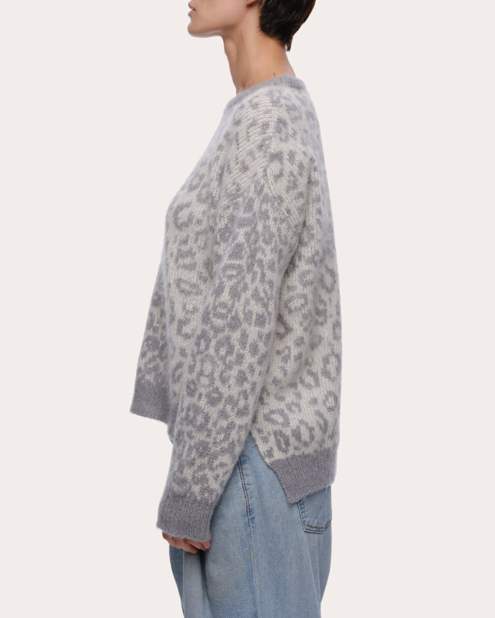 Kimry Jacquard-Knit Brushed Cashmere-Blend Sweater