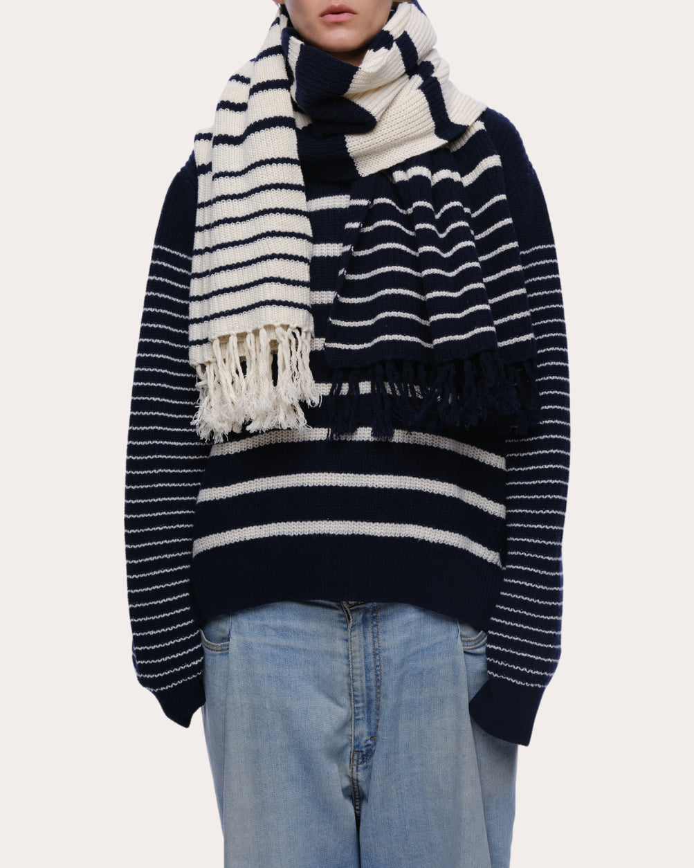 Sam Fringed Striped Cashmere-Blend Scarf