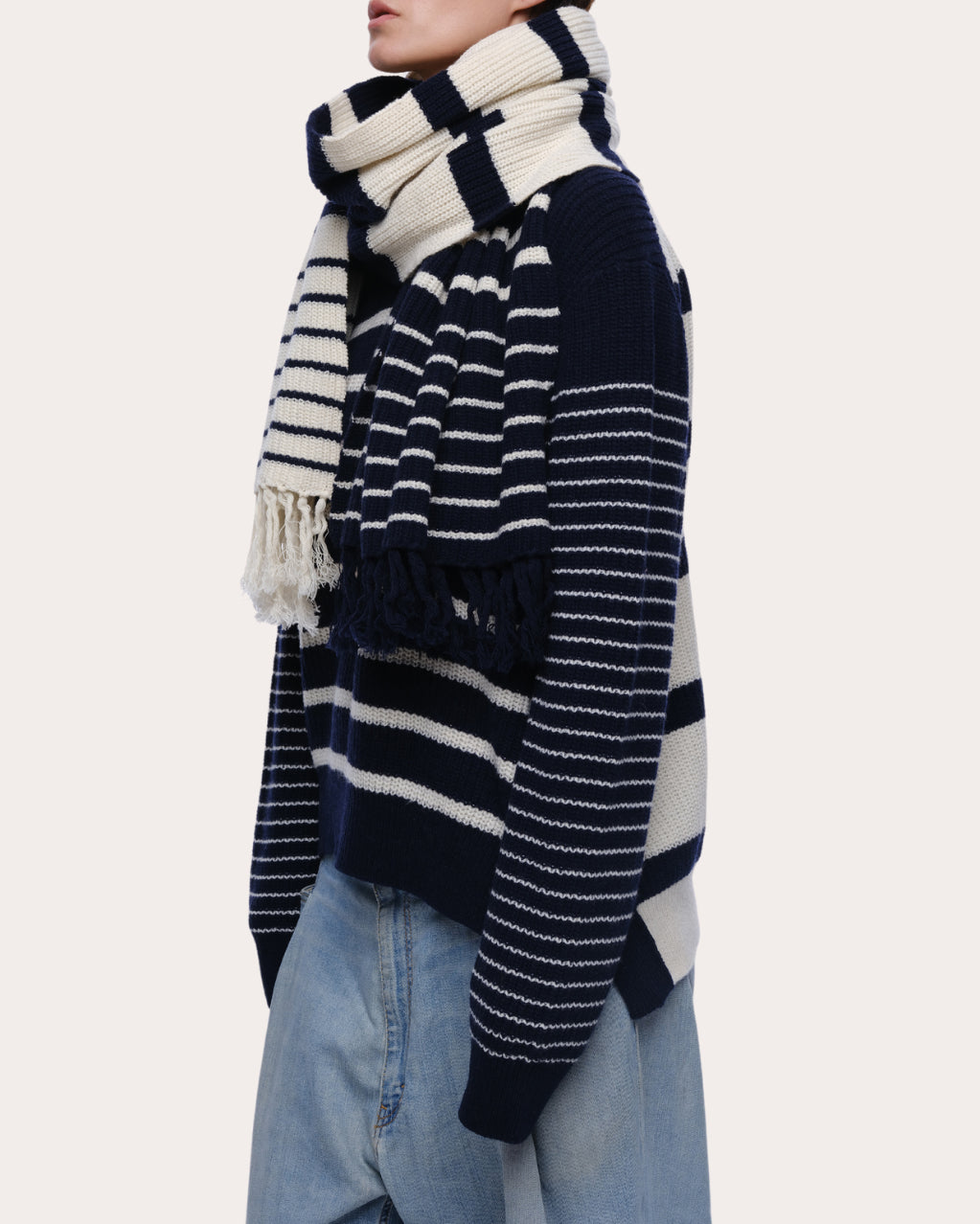 Sam Fringed Striped Cashmere-Blend Scarf