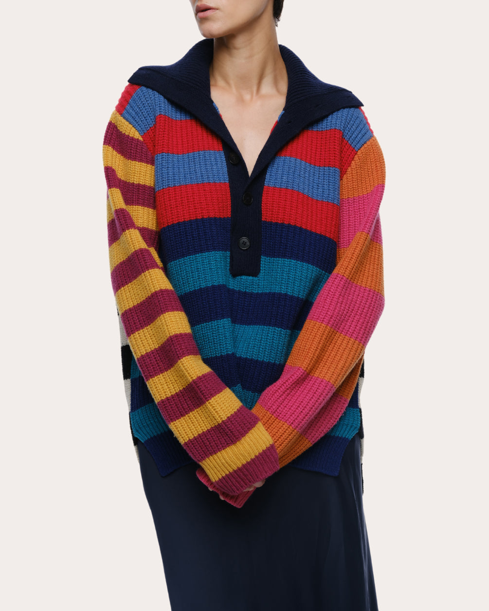 Parker Striped Cashmere-Blend Polo Sweater