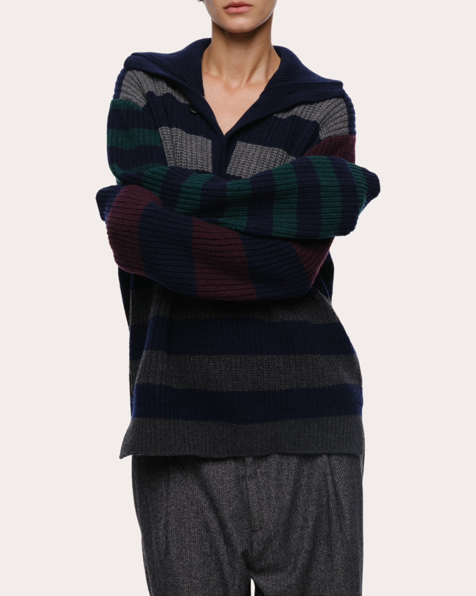 Parker Striped Cashmere-Blend Polo Sweater