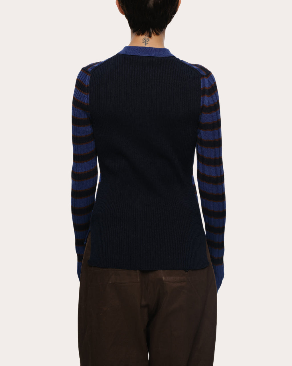 Silvia Striped Rib-Knit Cotton Polo Sweater