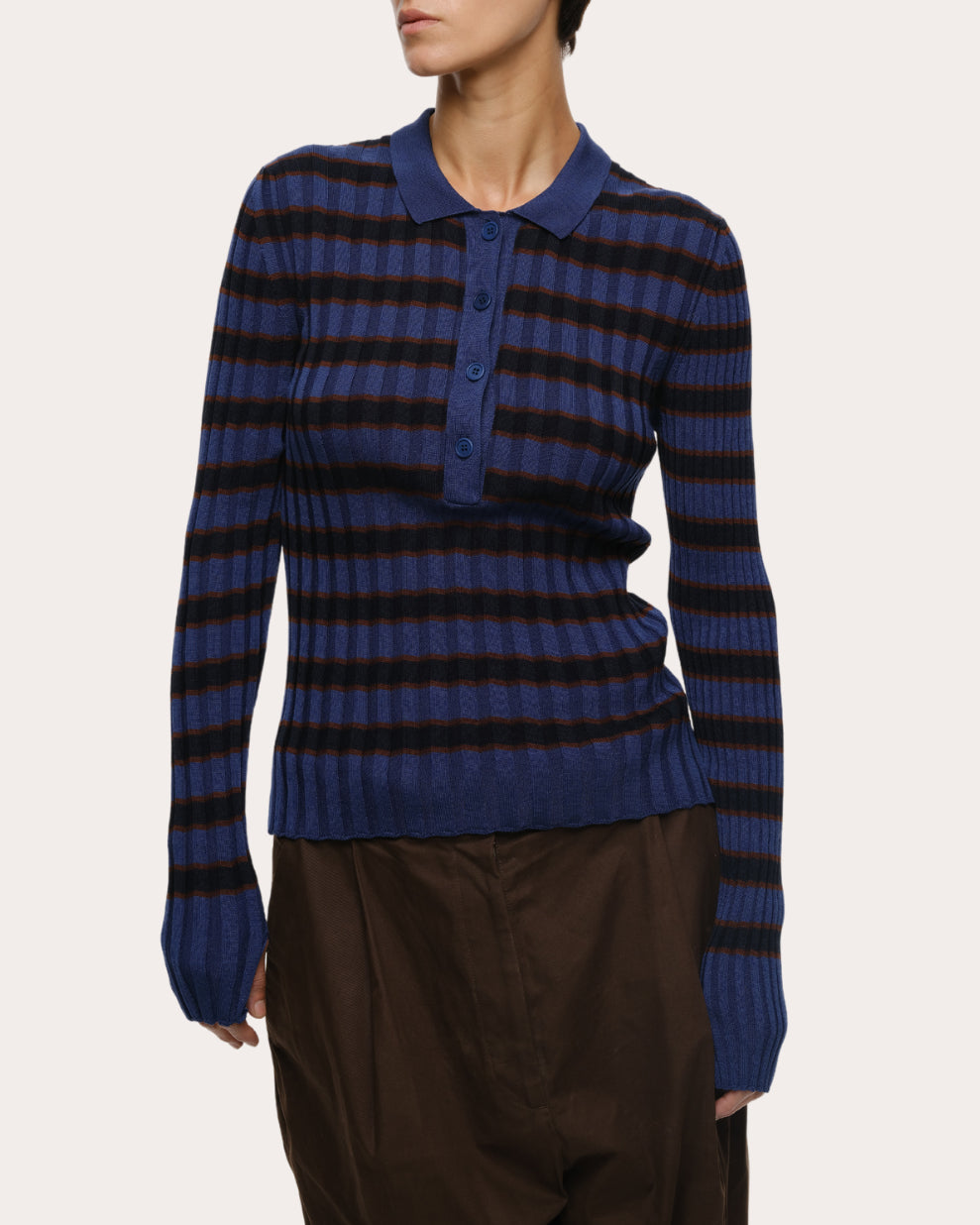 Silvia Striped Rib-Knit Cotton Polo Sweater