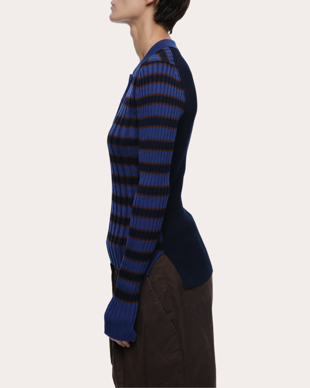 Silvia Striped Rib-Knit Cotton Polo Sweater