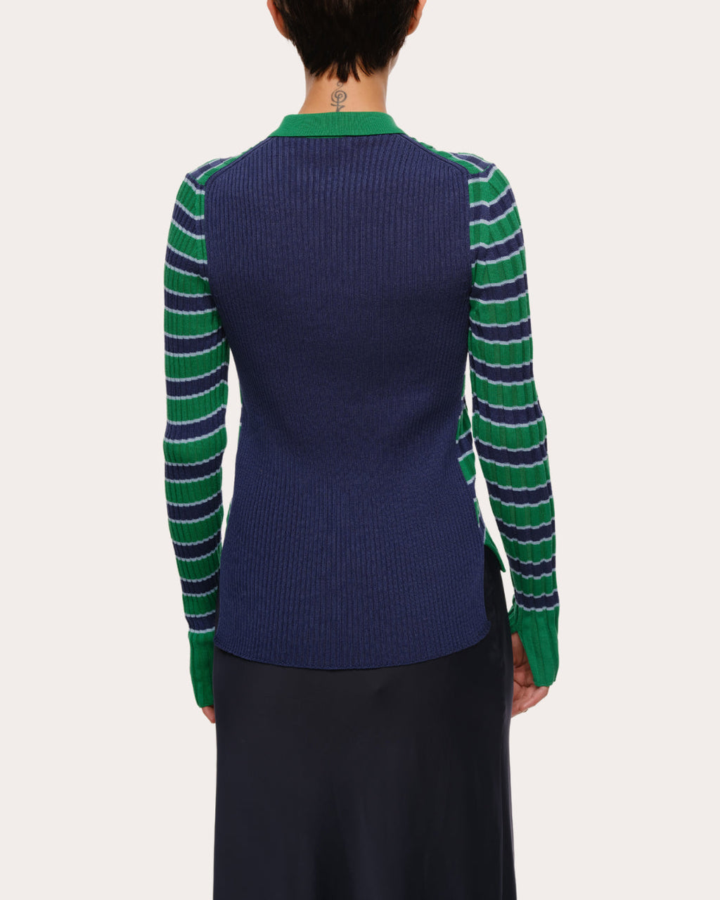 Silvia Striped Rib-Knit Cotton Polo Sweater
