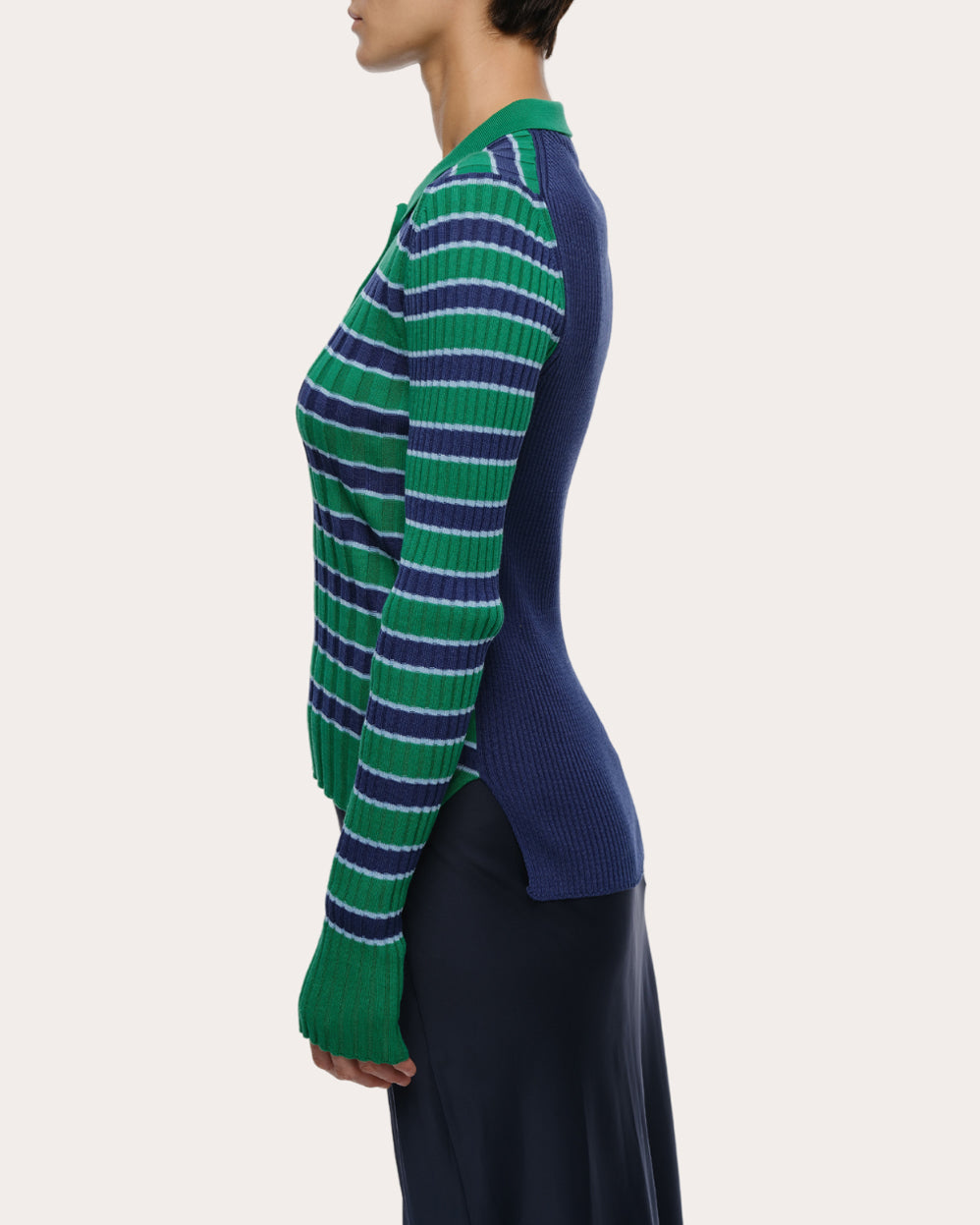 Silvia Striped Rib-Knit Cotton Polo Sweater