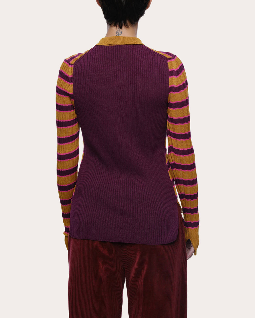 Silvia Striped Rib-Knit Cotton Polo Sweater