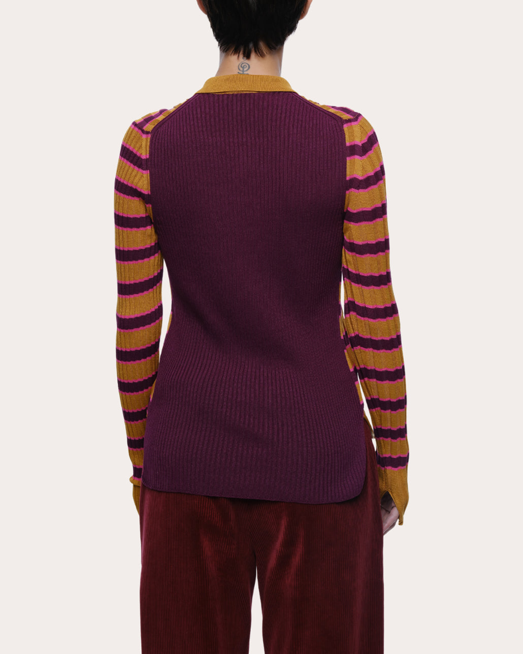 Silvia Striped Rib-Knit Cotton Polo Sweater