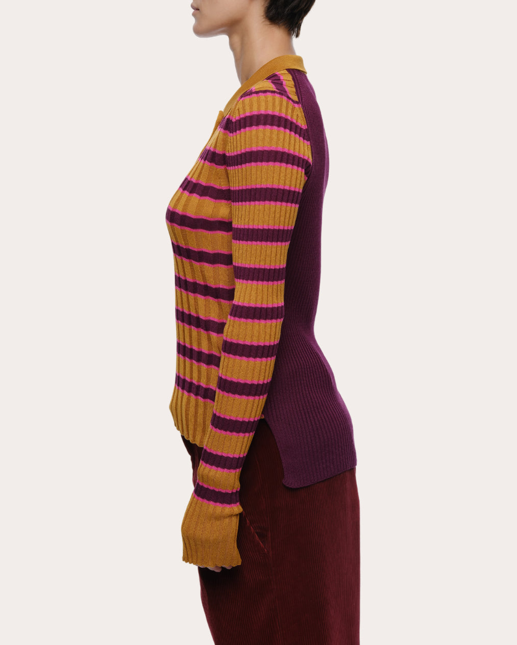 Silvia Striped Rib-Knit Cotton Polo Sweater